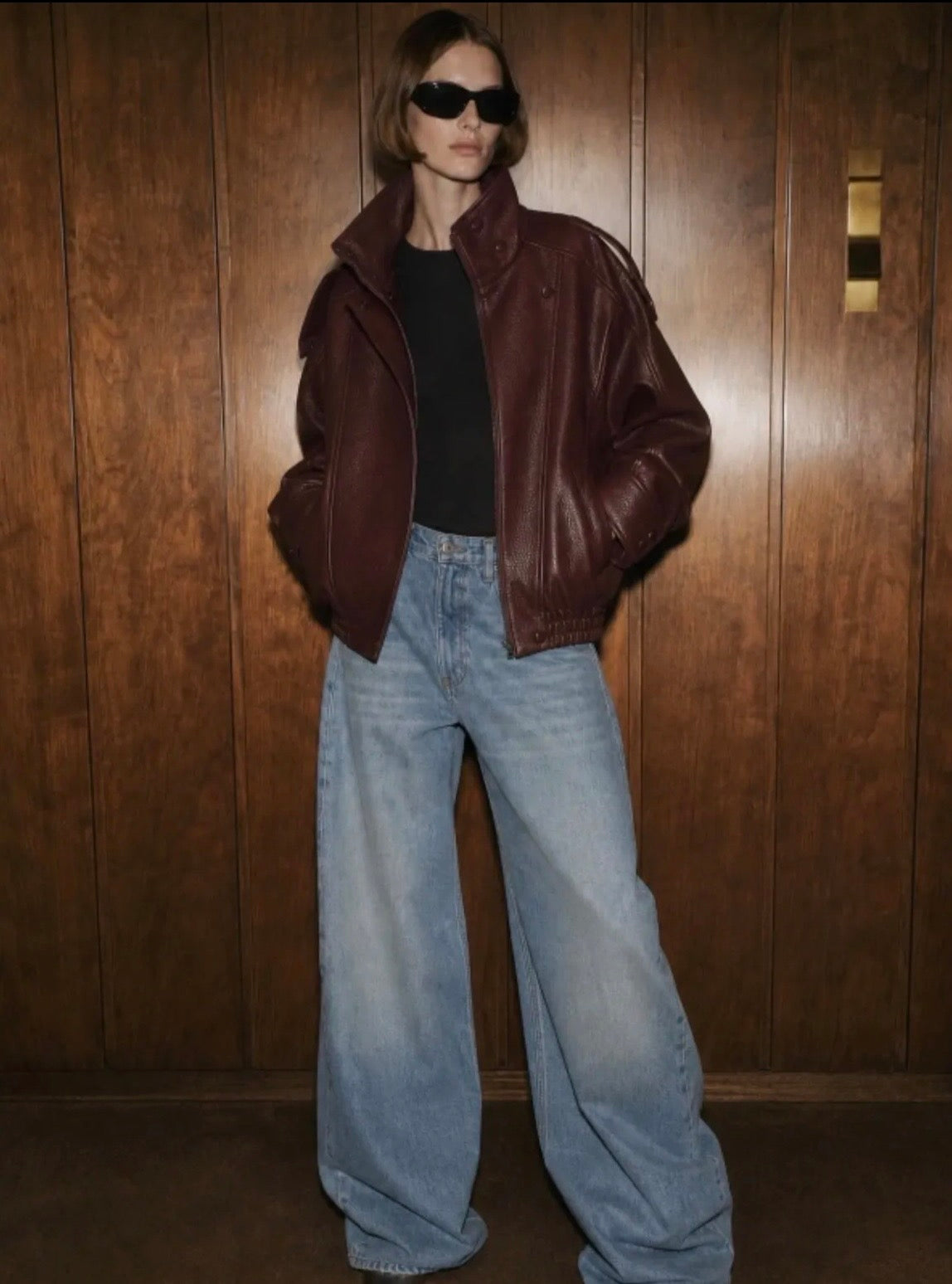Burgundy Leather Effect Jacket